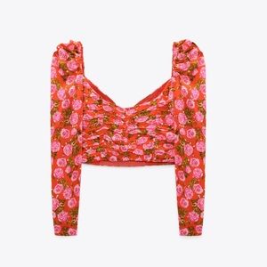 Zara puff sleeve ruched floral top